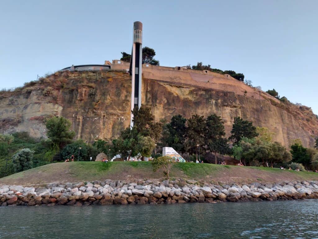 Garden of the River and the Panoramic Elevator of Boca do Vento seen from the Tagus